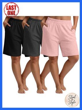 3 Pack Plus Size Bermuda Shorts for Women High Waisted Cotton Spandex